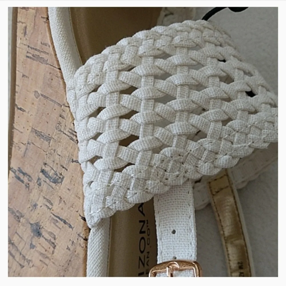 NEW Girls Shoes White Sandals Strappy Woven Lace Platform Wedge Heel Arizona 13M